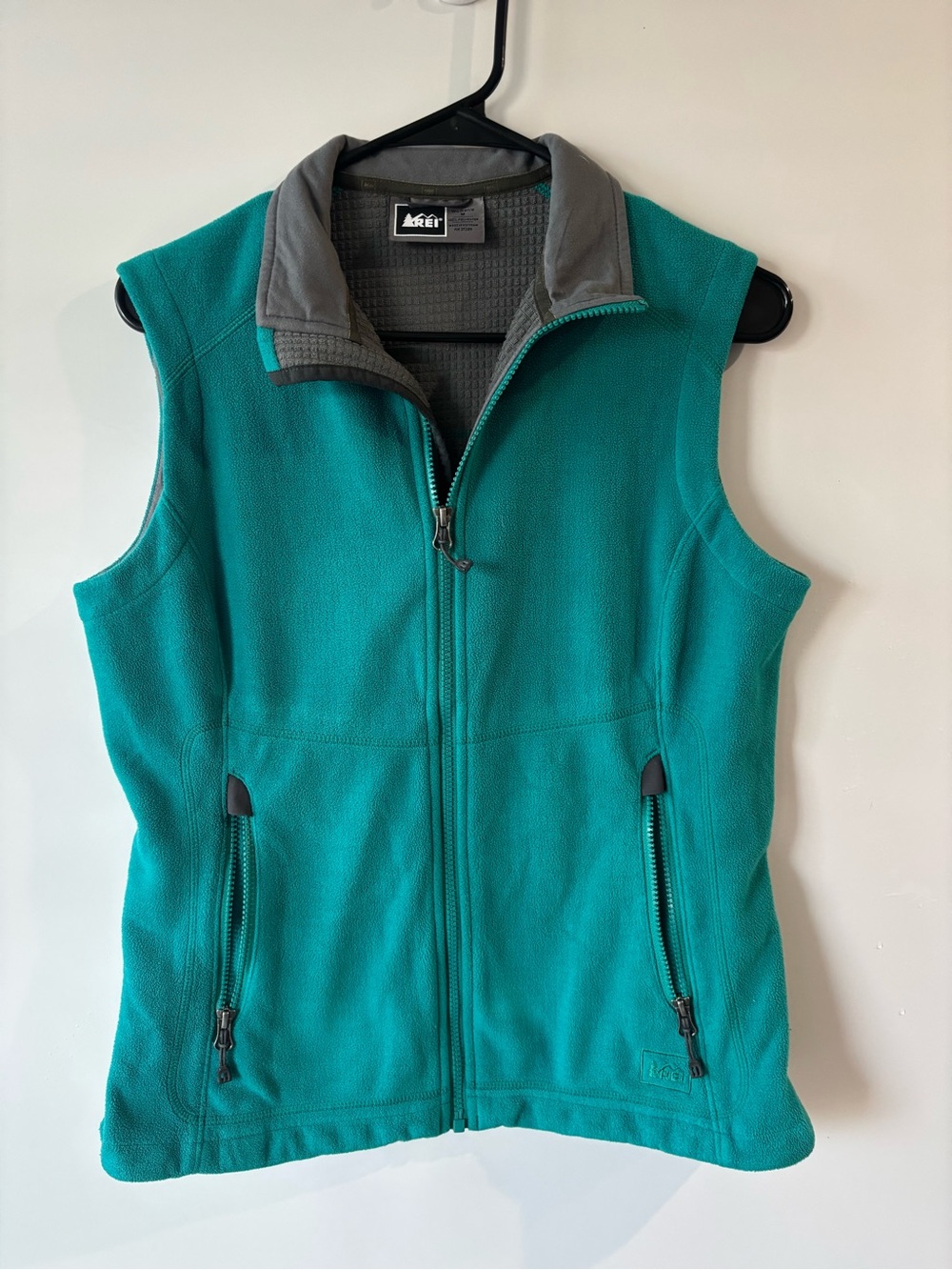 REI Teal Fleece Vest with Gray Trim - Zip Front